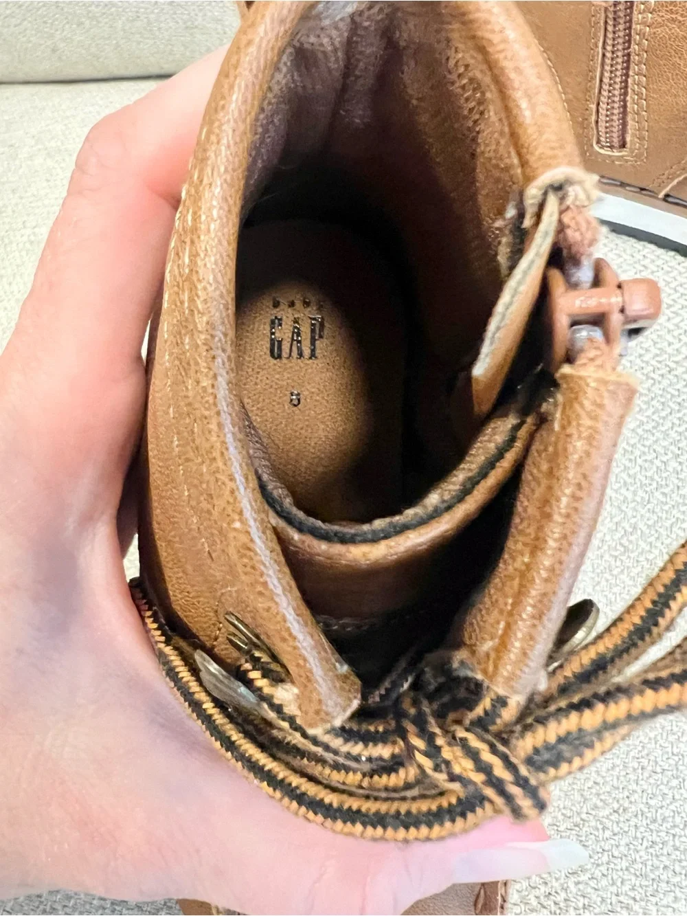 GAP Toddler Boys Brown Lace-Up Boots Size 8 Side Zip Excellent Used Condition